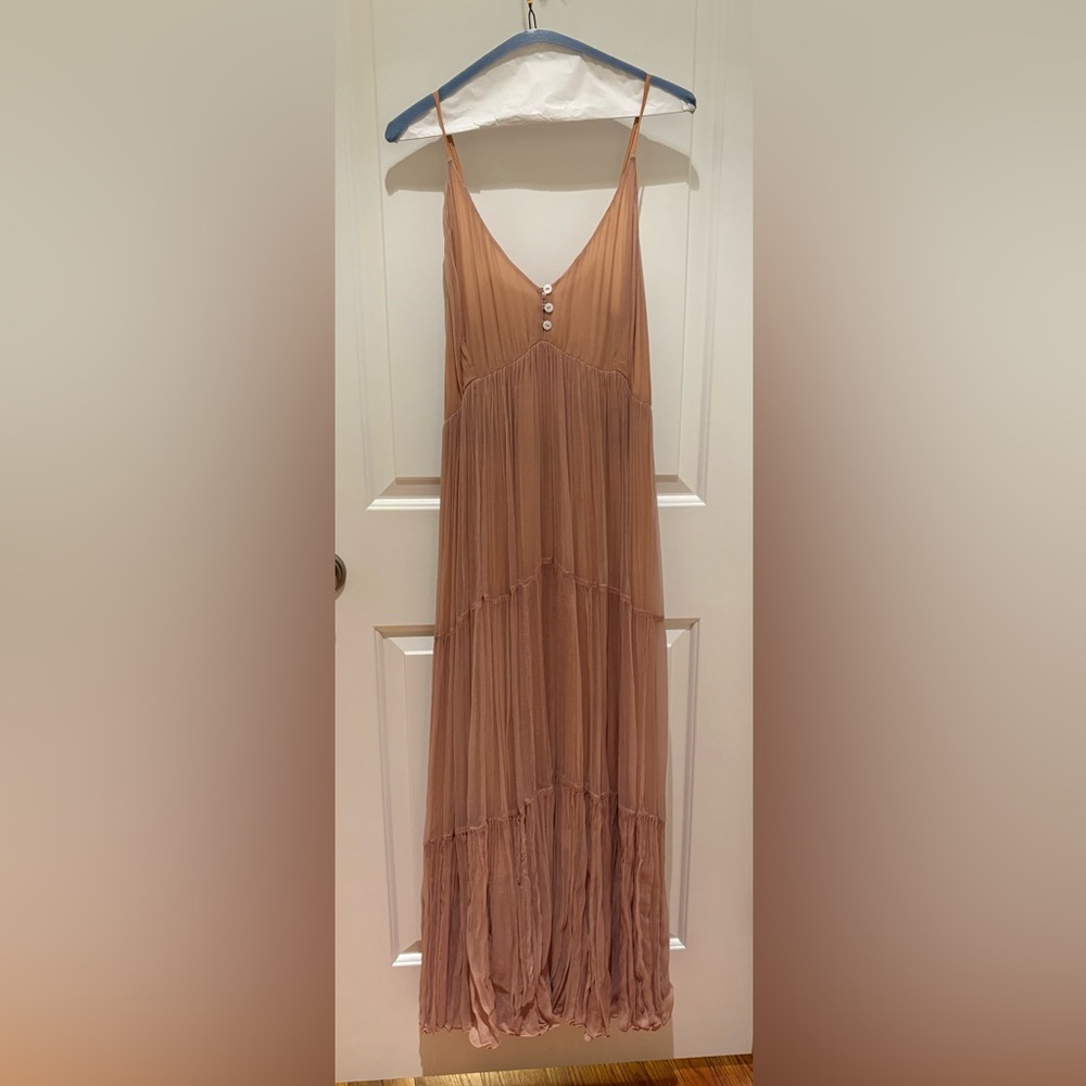 Mes Demoiselles Nude Spaghetti Strap Flowy Dress
